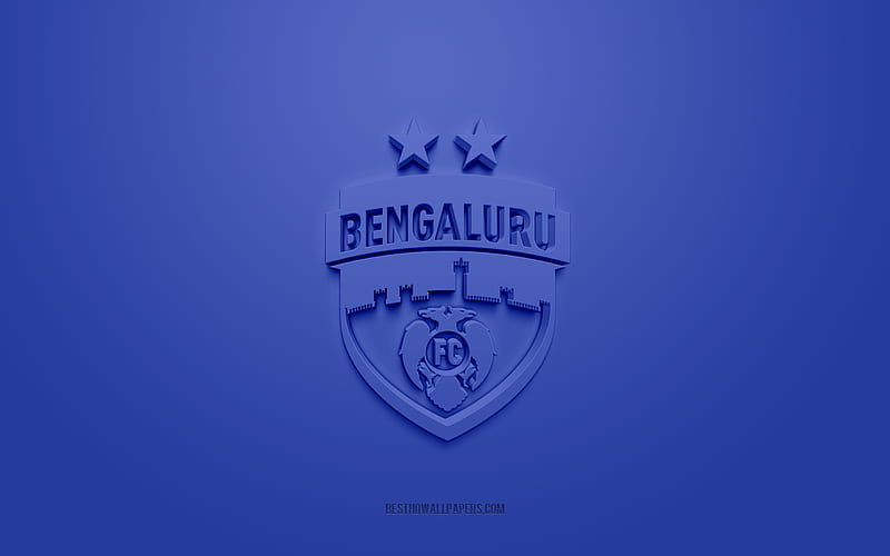 Bengaluru FC, creative 3D logo, blue background, 3d emblem, Indian football club, Indian Super League, Karnataka, India, 3d art, football, Bengaluru FC 3d logo, HD wallpaper