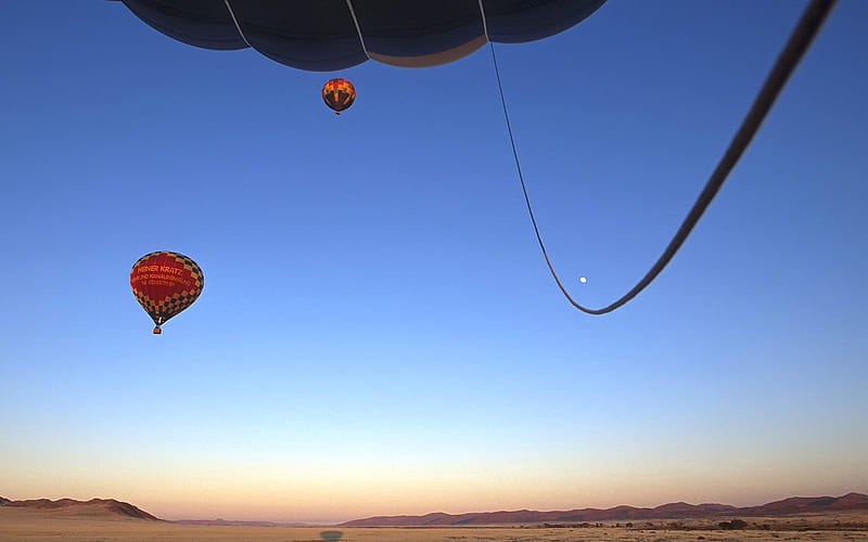 Hot Air Balloons Take Off at Sunrise Namib Desert Namibia., desert, take off, air, balloons, hot, namib, sunrise, namibia, HD wallpaper