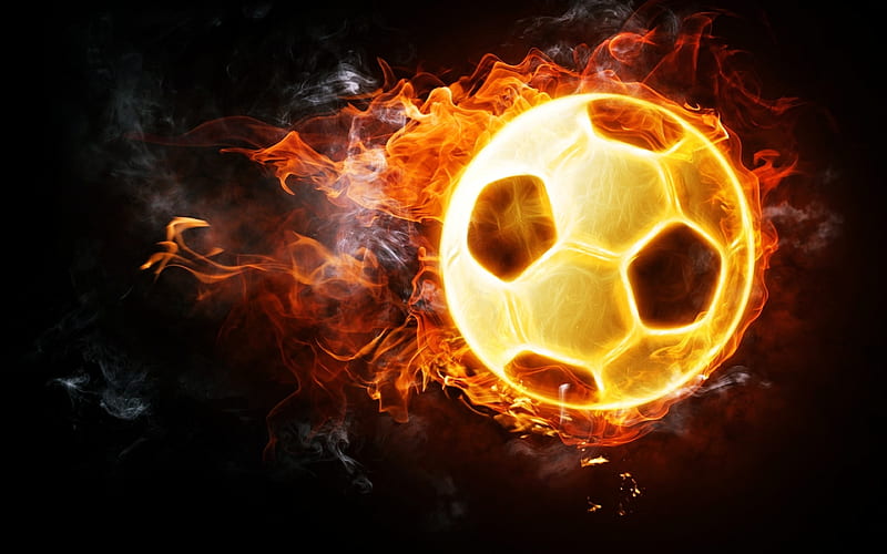 burning soccer ball, flame, fire, football concepts, black background, football, HD wallpaper