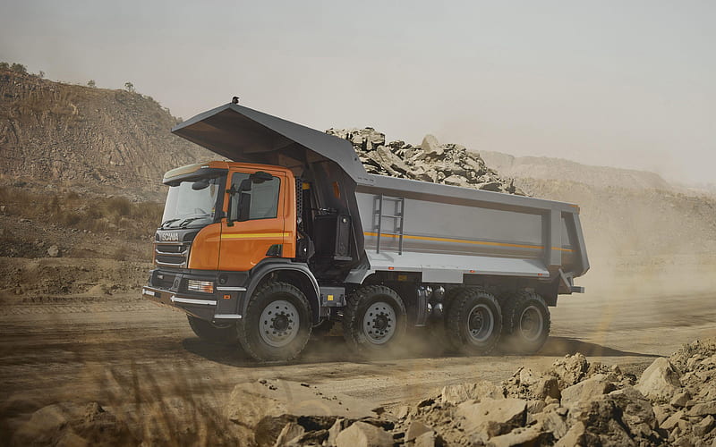 Scania P440, career, 2018 truck, 8x4, Dump Truck, tipper, new P440, trucks, Scania, HD wallpaper