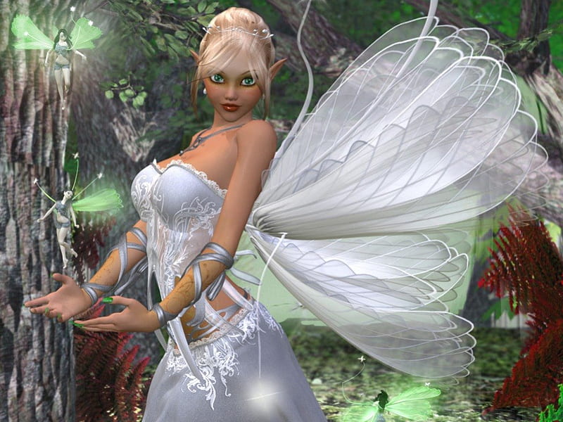 Fairies, forest, elfs, fantasy, fairy, HD wallpaper