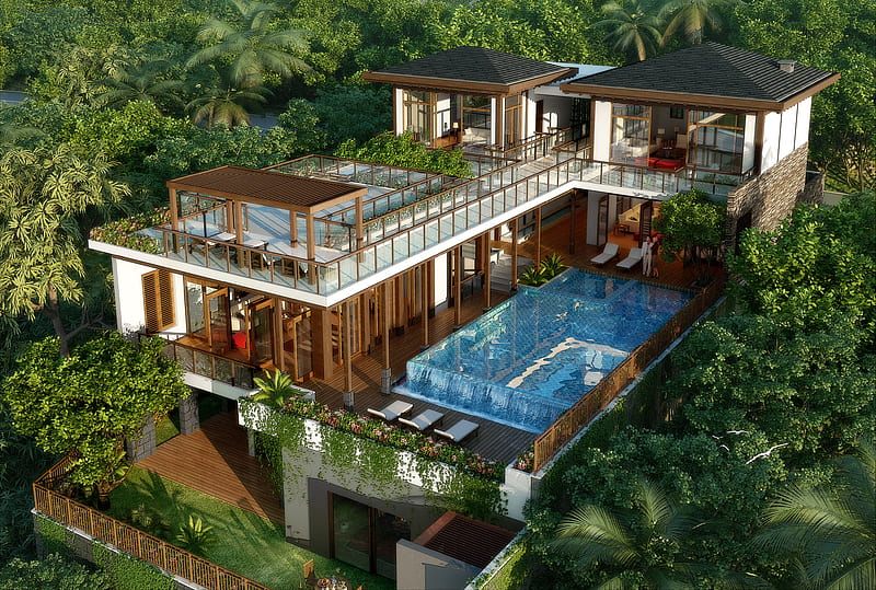 Luxurious Tropical House, Tropical, House, Luxurious, architecure, HD wallpaper