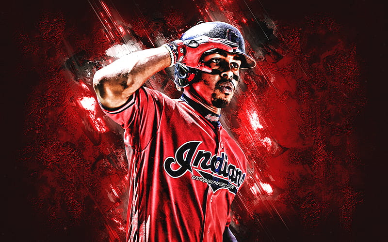 Francisco Lindor, Cleveland Indians, MLB, Puerto Rican baseball player, portrait, red stone background, baseball, Major League Baseball, HD wallpaper