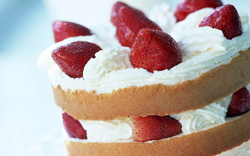 Strawberry Angel Cake, Red, Angel, Cake, White, Whipped Cream, Strawberry, HD wallpaper