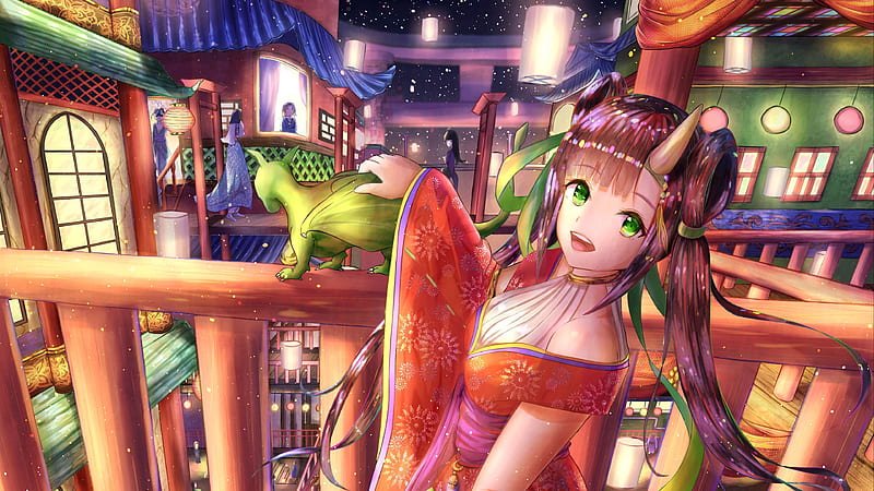Green Eyes Anime Girl Demon Horns Anime Girl, HD wallpaper Green Eyes Anime Girl Demon Horns Anime Girl, HD wallpaper