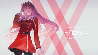 darling in the franxx zero two with red uniform with background of white  and pink and blue cross lines 4k hd anime Wallpapers, HD Wallpapers