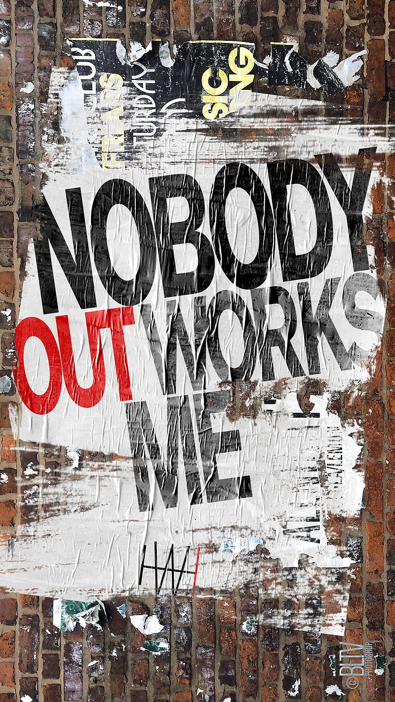 Nobody Out Works Me, black, bodybuilding, bricks, gris, gym, motivation, out works, raw, red, super, HD phone wallpaper