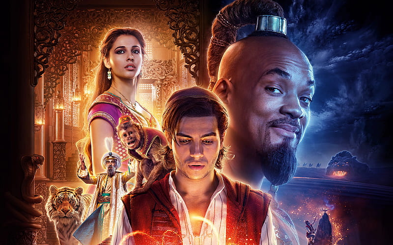 Aladdin, 2019 poster, promo, Mena Massoud, Naomi Grace Scott, Will Smith, HD wallpaper