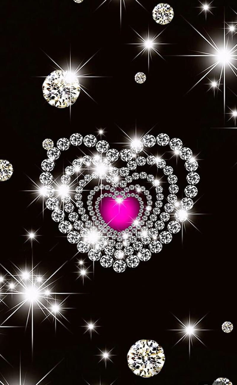Sparkling heart, diamond, heart, corazones, sparkles, HD phone ...