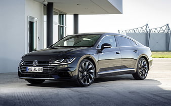 Volkswagen Arteon R-Line, 2018 black sports sedan, tuning, black Arteon, new cars, Volkswagen, HD wallpaper