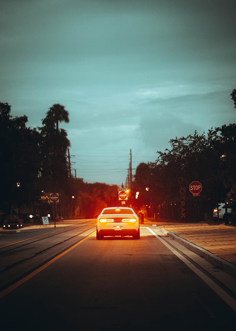 car, road, light, dusk, street, HD phone wallpaper