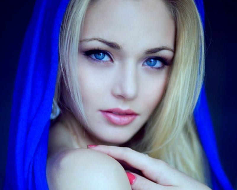 Pretty Face, face, woman, blue, veil, HD wallpaper