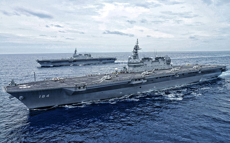 JS Kaga, DDH-184, JS Izumo, DDH-183, aircraft carrier, Japan Maritime Self-Defense Force, Japanese warships, Japanese Navy, JMSDF, Izumo class, HD wallpaper