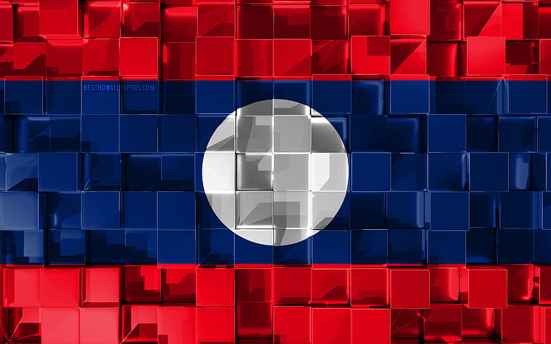 Flag of Laos, 3d flag, 3d cubes texture, Flags of Asian countries, 3d art, Laos, Asia, 3d texture, Laos flag, HD wallpaper