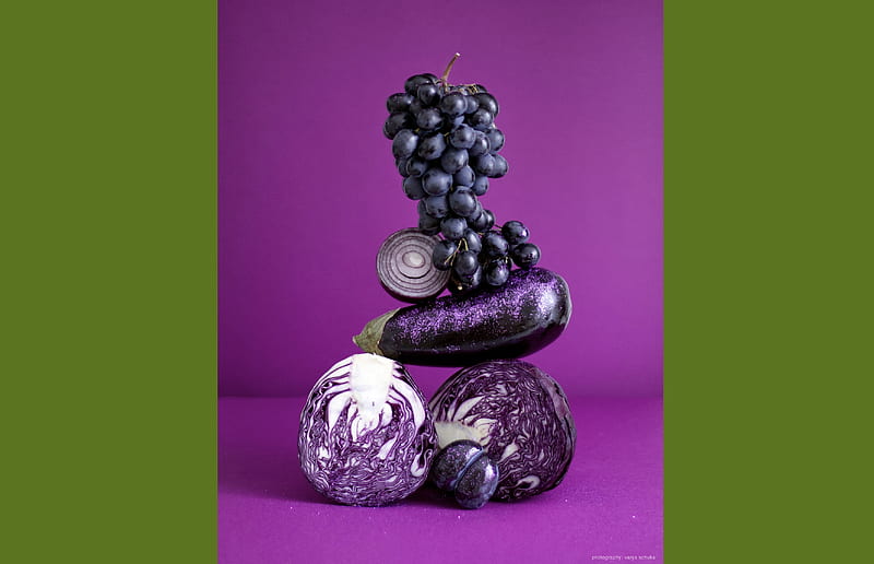 Purple Delights, onions, high resolution, vegies, fruits, framed, olive green, arranged, plum, cabbage, grapes, purple, 2800x3643, food still art, contrast, eggplant, HD wallpaper