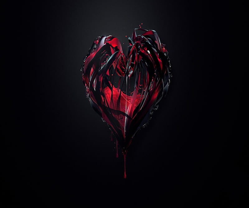 heart, 3d, abstract, black, blood, red, HD wallpaper