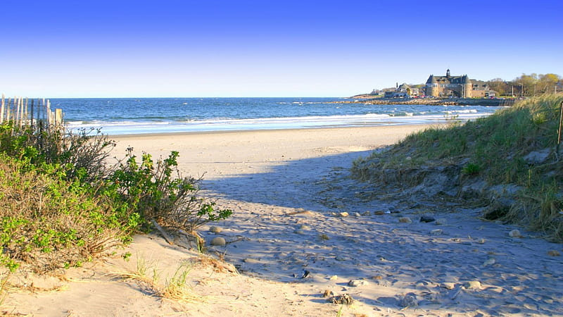 Naraggansett beach in rhode island, beach, mansion, pathway, bushes, HD ...