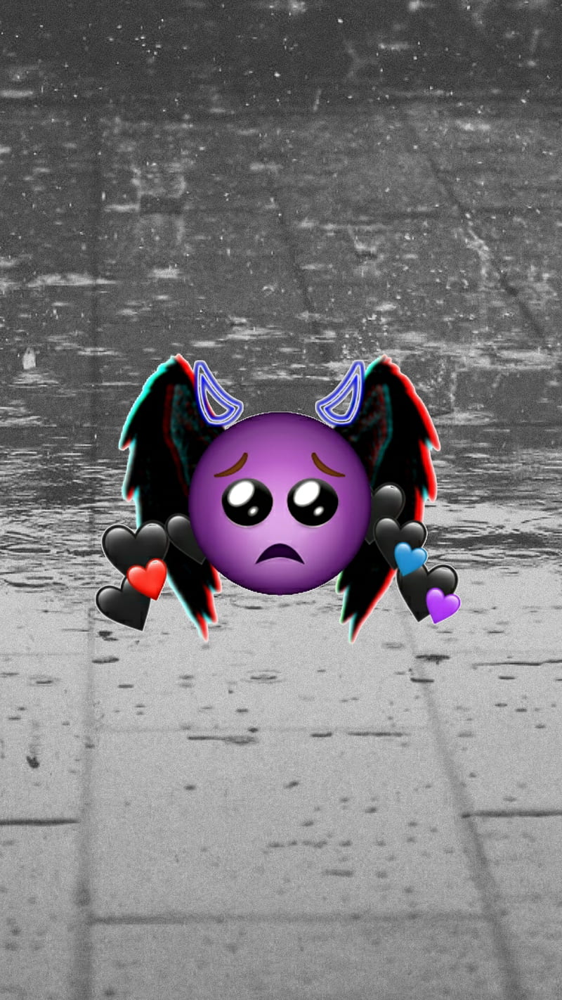 cute devil emoji, aesthetic, cool , rain, Vivo, happy, black, artistic, iphone, heart, eye, head, alone, oppo, wings, sad, Samsung, evil, HD phone wallpaper