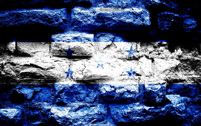 Honduras flag, grunge brick texture, Flag of Honduras, flag on brick wall, Honduras, Europe, flags of North America countries, HD wallpaper
