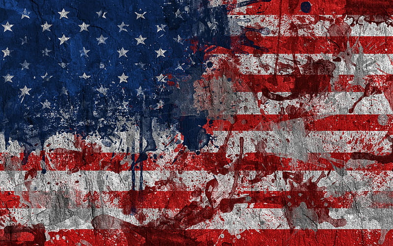 Flag of the USA, grunge art, creative art, American flag, paint, splashes, USA, HD wallpaper