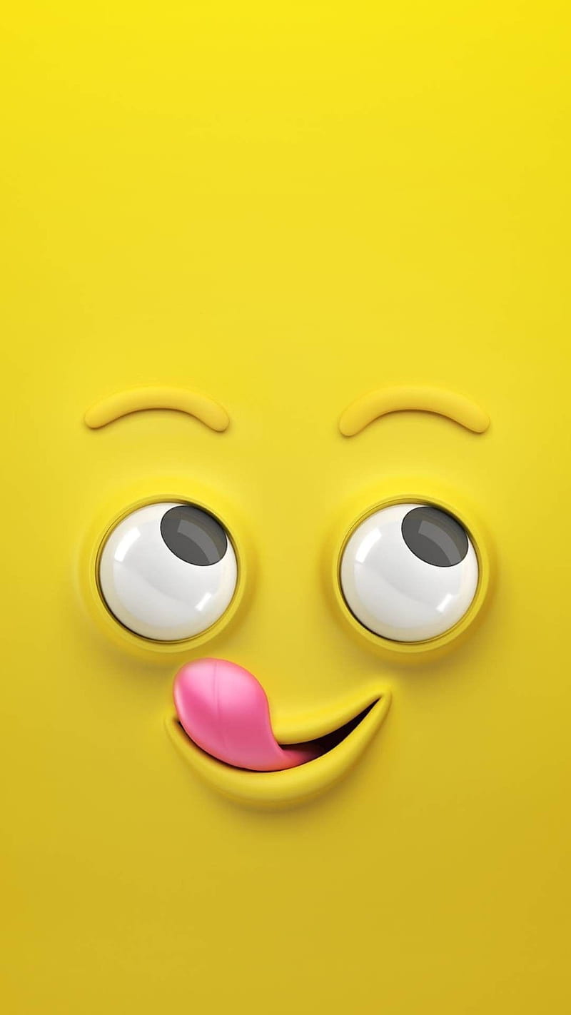 Funny cartoon, face, eyes, tongue, yellow face, humor, yellow, HD mobile wallpaper