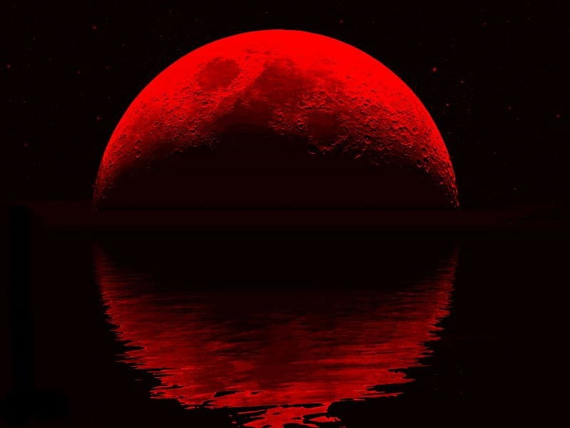 BLOOD RED MOON, red, moon, reflection, blood, HD wallpaper