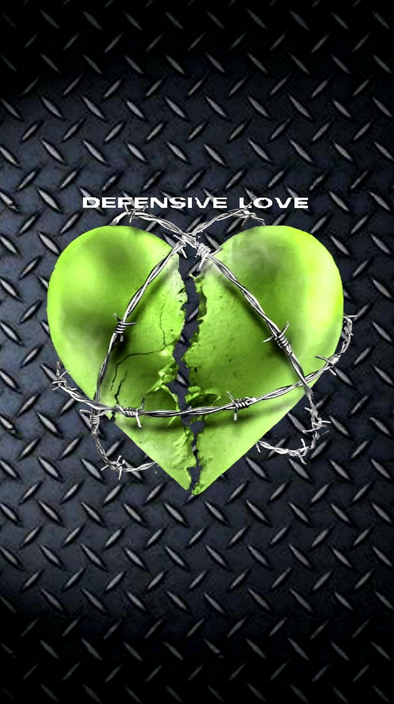 Defensive Love, barbed wire, broken heart, green, heart, hip hop, metal grate texture, nba big b, rap, song, HD phone wallpaper