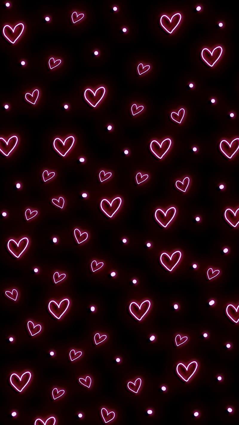 glowing hearts, 80s, black, drawing, light, love, neon, neon light, pink, retro, HD phone wallpaper