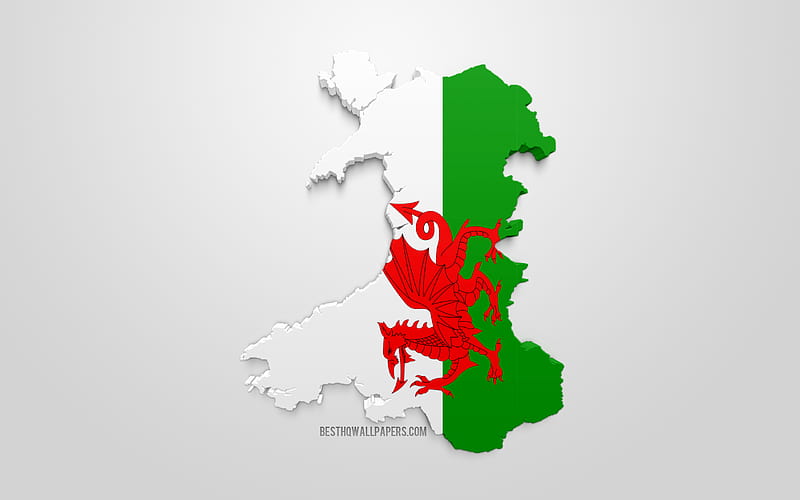 3d flag of Wales, map silhouette of Wales, 3d art, Wales 3d flag, Europe, Wales, geography, Wales 3d silhouette, HD wallpaper