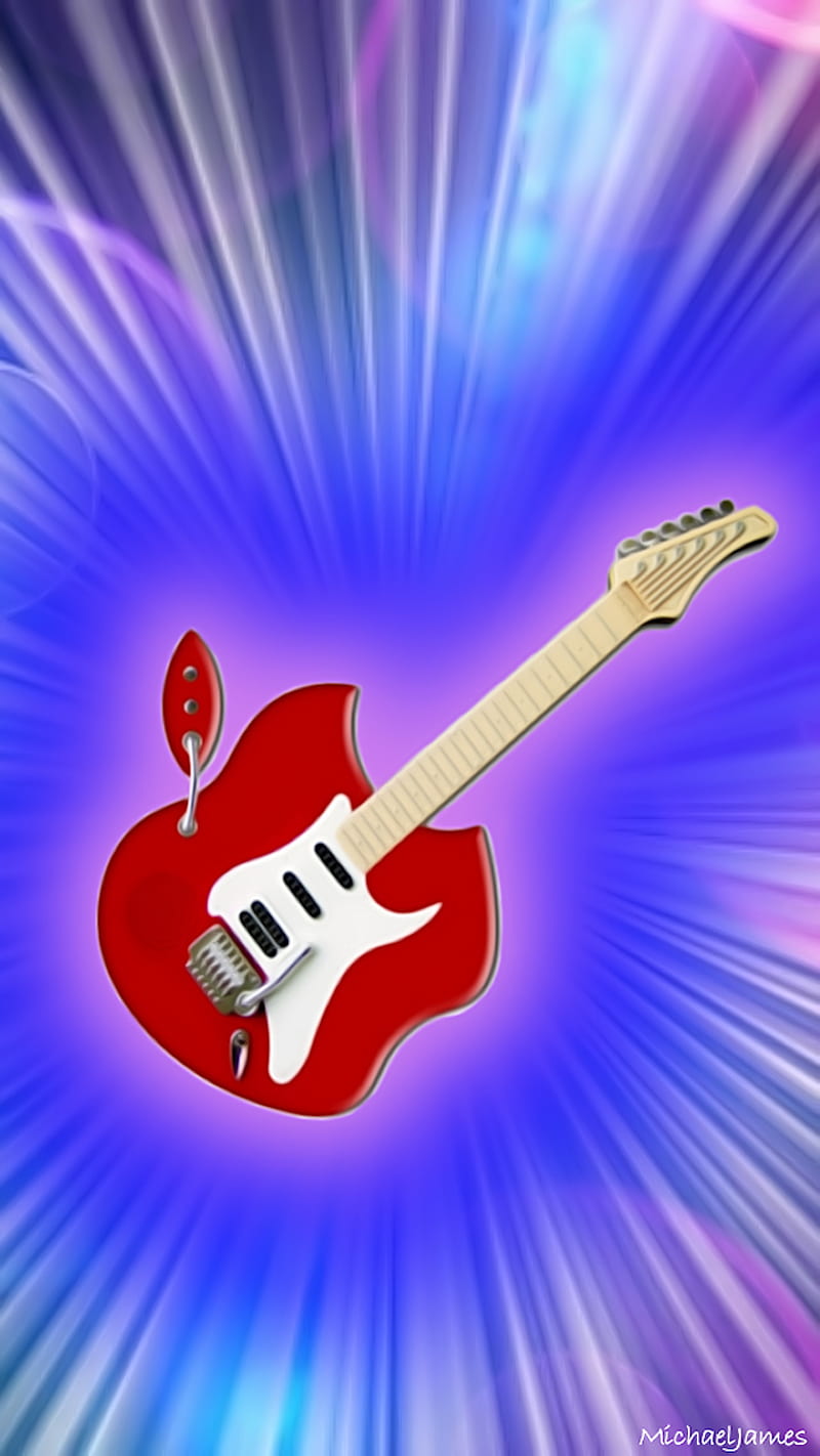 Guitar Red Apple, apple, guitar, guitars, logo, metal, music, rock and roll, HD phone wallpaper