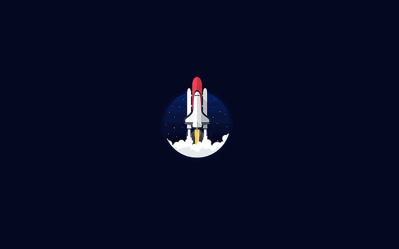 start-up concept, minimal, shuttle launch, rocket launch, blue background, start-up, HD wallpaper