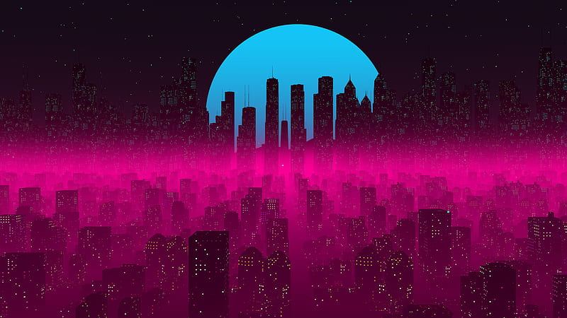 Building City Cityscape Futuristic Pink Skyscraper Synthwave Vaporwave, HD wallpaper