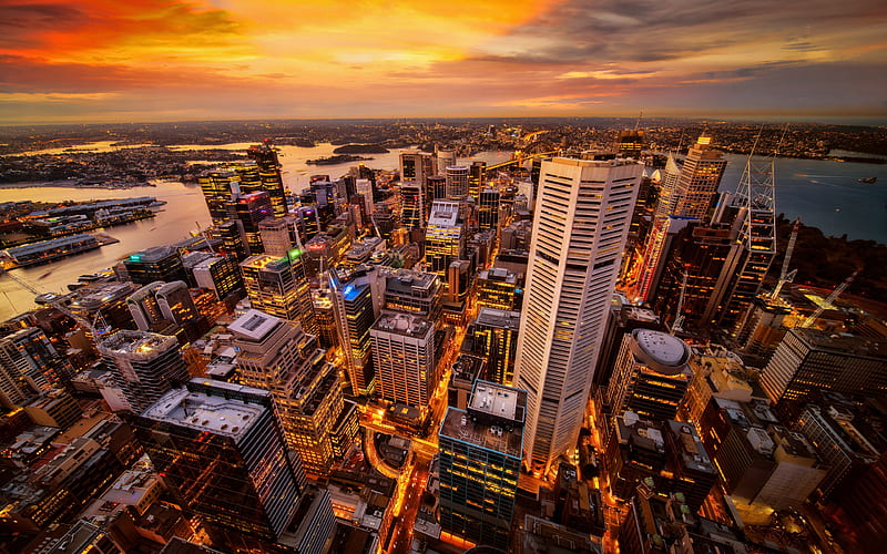 Sydney, sunset, modern buildings, panorama, Australia, Sydney at sunset, HD wallpaper