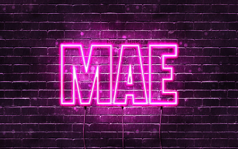 Mae with names, female names, Mae name, purple neon lights, horizontal text, with Mae name, HD wallpaper