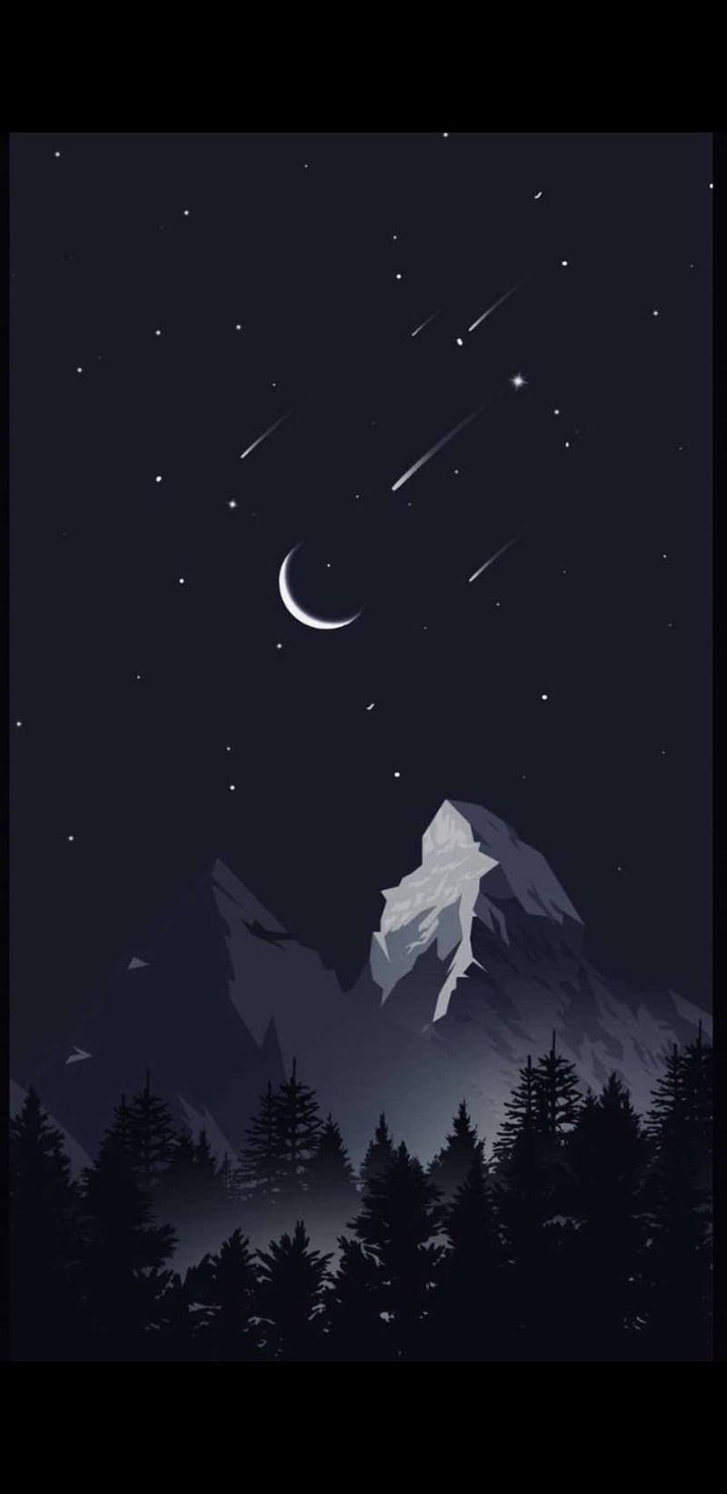 Night, moon, mountains, HD phone wallpaper