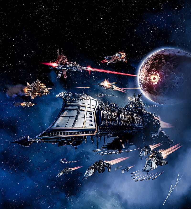 spaceship, Warhammer 40,000, Battlefleet gothic, HD phone wallpaper