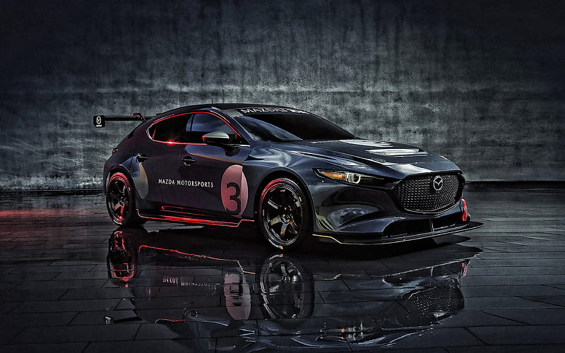 2020, Mazda 3 TCR, front view, exterior, race car, tuning Mazda 3, gray hatchback, japanese cars, Mazda, HD wallpaper