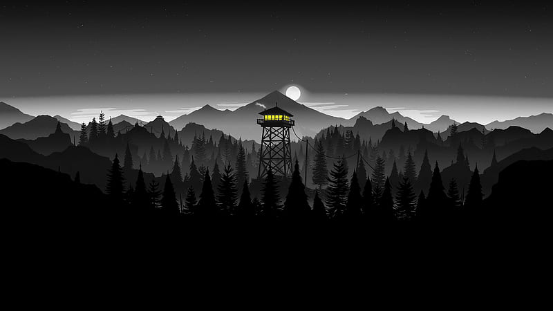 Dark firewatch, forest, gris, mountains, trees, HD wallpaper