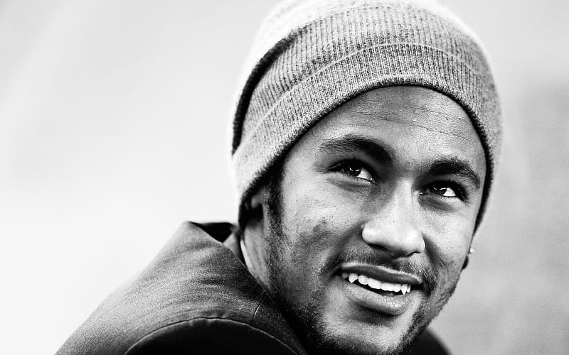 Neymar Jr portrait, monochrome, Brazilian footballer, Paris Saint-Germain, PSG, France, HD wallpaper