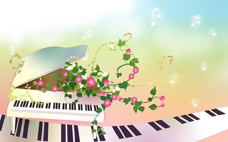 Flowers, keyboard, abstract, piano, HD wallpaper