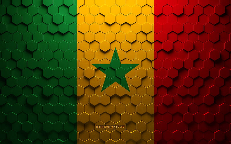 Flag of Senegal, honeycomb art, Senegal hexagons flag, Senegal, 3d hexagons art, Senegal flag, HD wallpaper