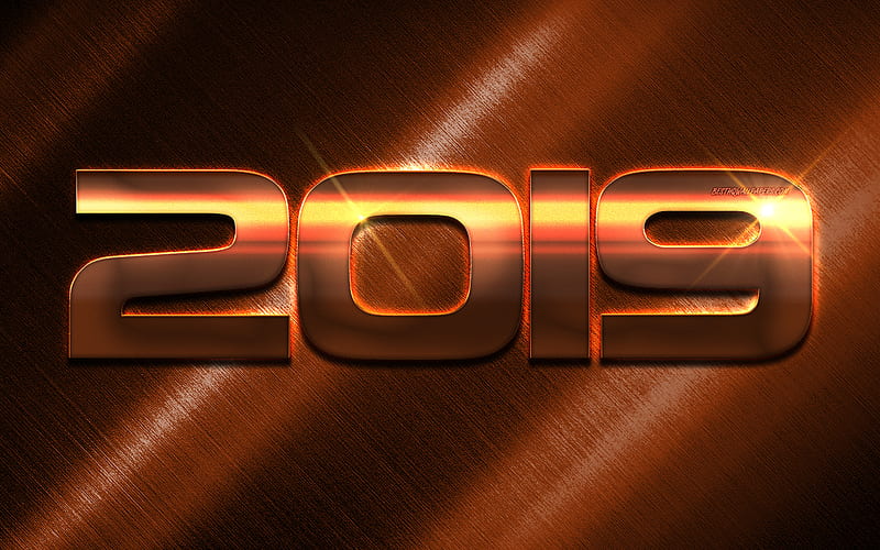 2019 Year, Happy New Year, 2019 bronze background, creative 2019 art, metal bronze texture, creative design, background for postcard, 2019 concepts, HD wallpaper