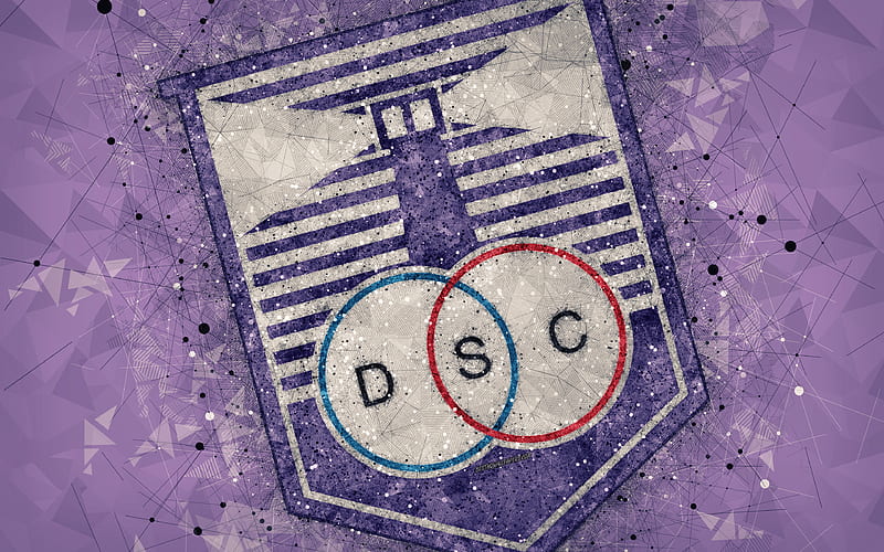 Defensor Sporting logo, geometric art, Uruguayan football club, purple background, Uruguayan Primera Division, Montevideo, Uruguay, football, creative art, HD wallpaper