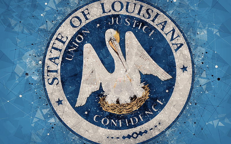 Seal of Louisiana emblem, geometric art, Louisiana State Seal, American states, blue background, creative art, Louisiana, USA, state symbols USA, HD wallpaper