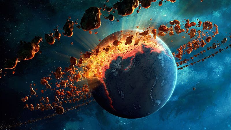 Space, Planet, Explosion, Sci Fi, Asteroid, HD wallpaper