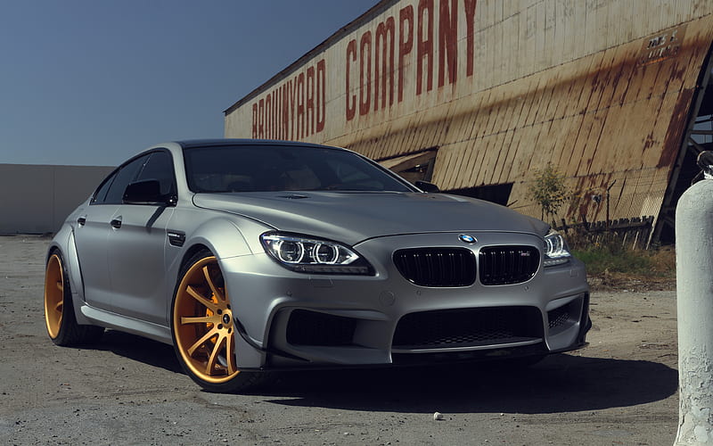 BMW M6 Gran Coupe, 2017, tuning, gray matte coupe, bronze wheels, Savini Forged SV26 Wheels, HD wallpaper