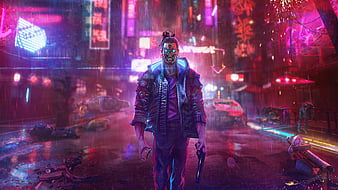 Photos Cyberpunk 2077 Street vdeo game Night 1366x768