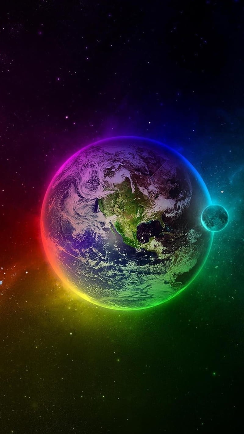rainbow earth, color, galaxy, space, HD phone wallpaper