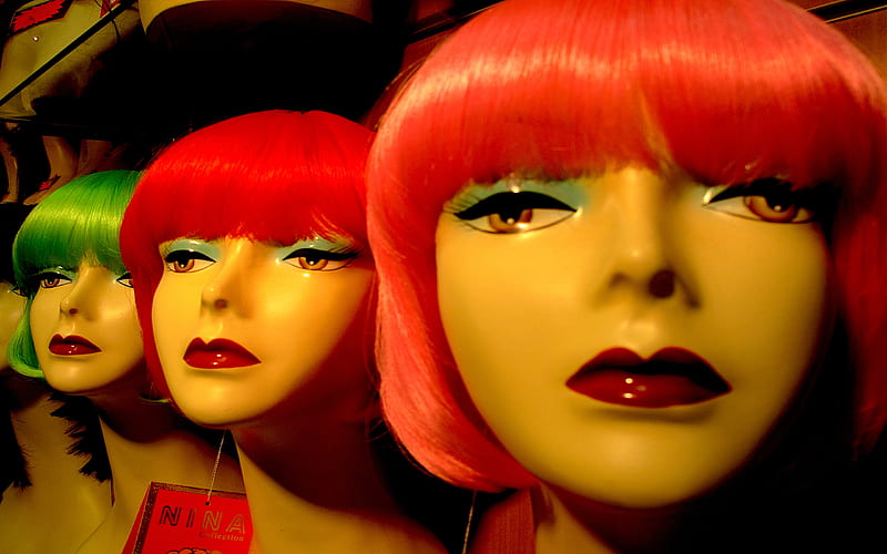 Wigged Out, ladies, faces, wig, hair piece, mannequin, women, HD