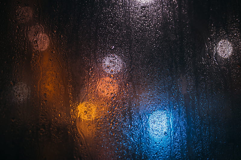 rain, drops, glass, lights, blur, macro, HD wallpaper